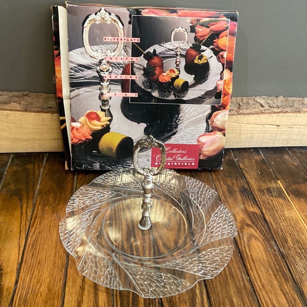 Vintage Collectors Crystal Galleries By Fairfield Silverate Crystal Serving Tray